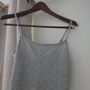 Gray Women's Ribbed Camisole Tank Top - Lightweight Spaghetti Strap